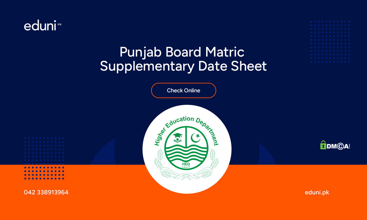 Punjab Board Matric Supplementary Exams Date Sheet 2024 Exam Schedule